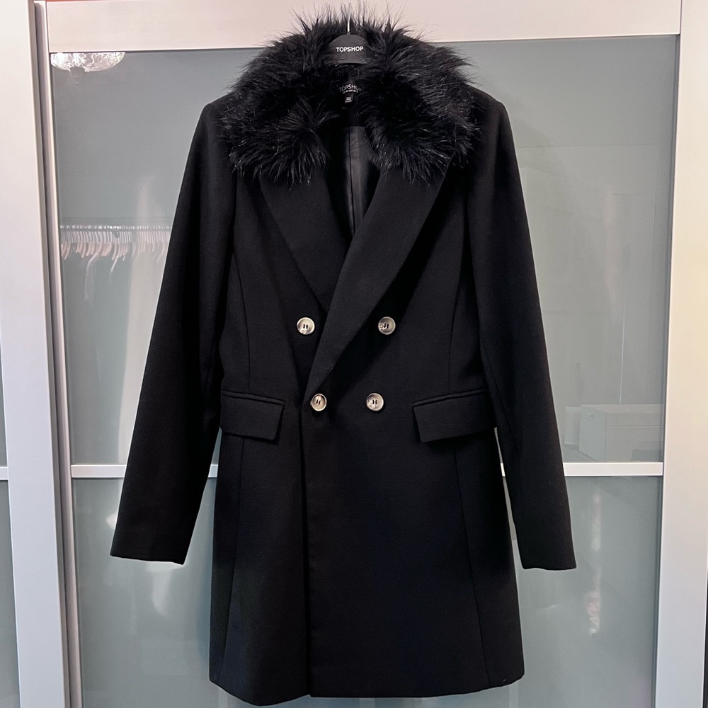 TOPSHOP Pea Coat with removable faux fur collar